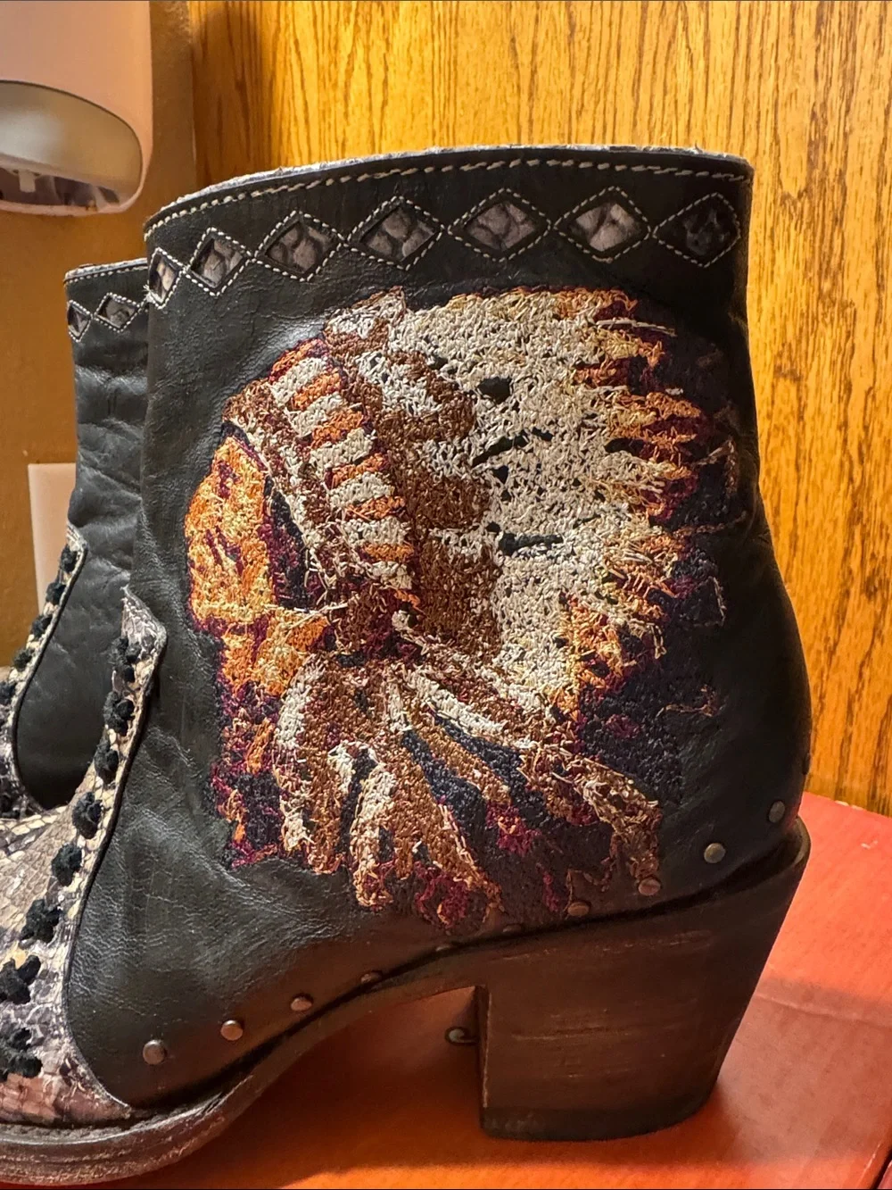 Old Gringo Mabel Black and Brown Snakeskin-Accent Western Ankle Boots